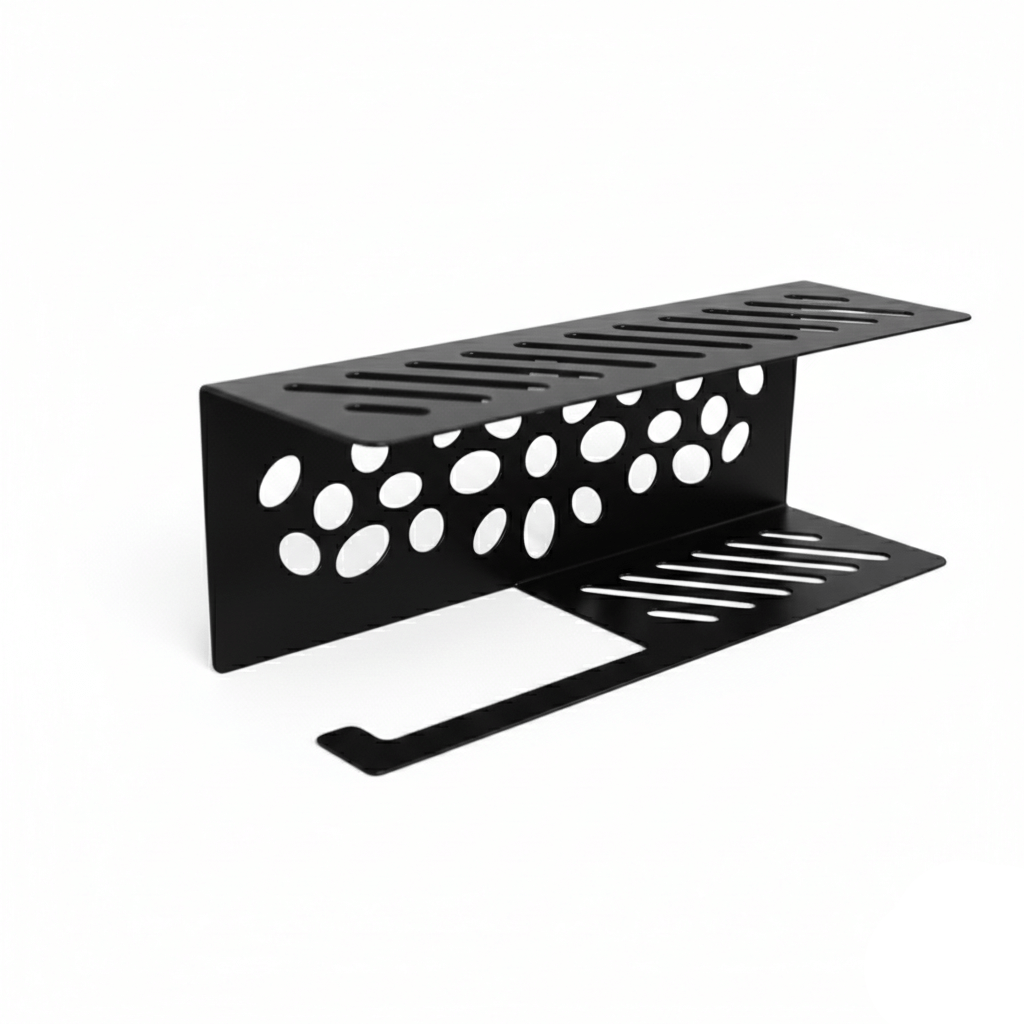 Metal Toilet Paper Holder with Shelf and Cut-Out Pattern - Metaloslav 
