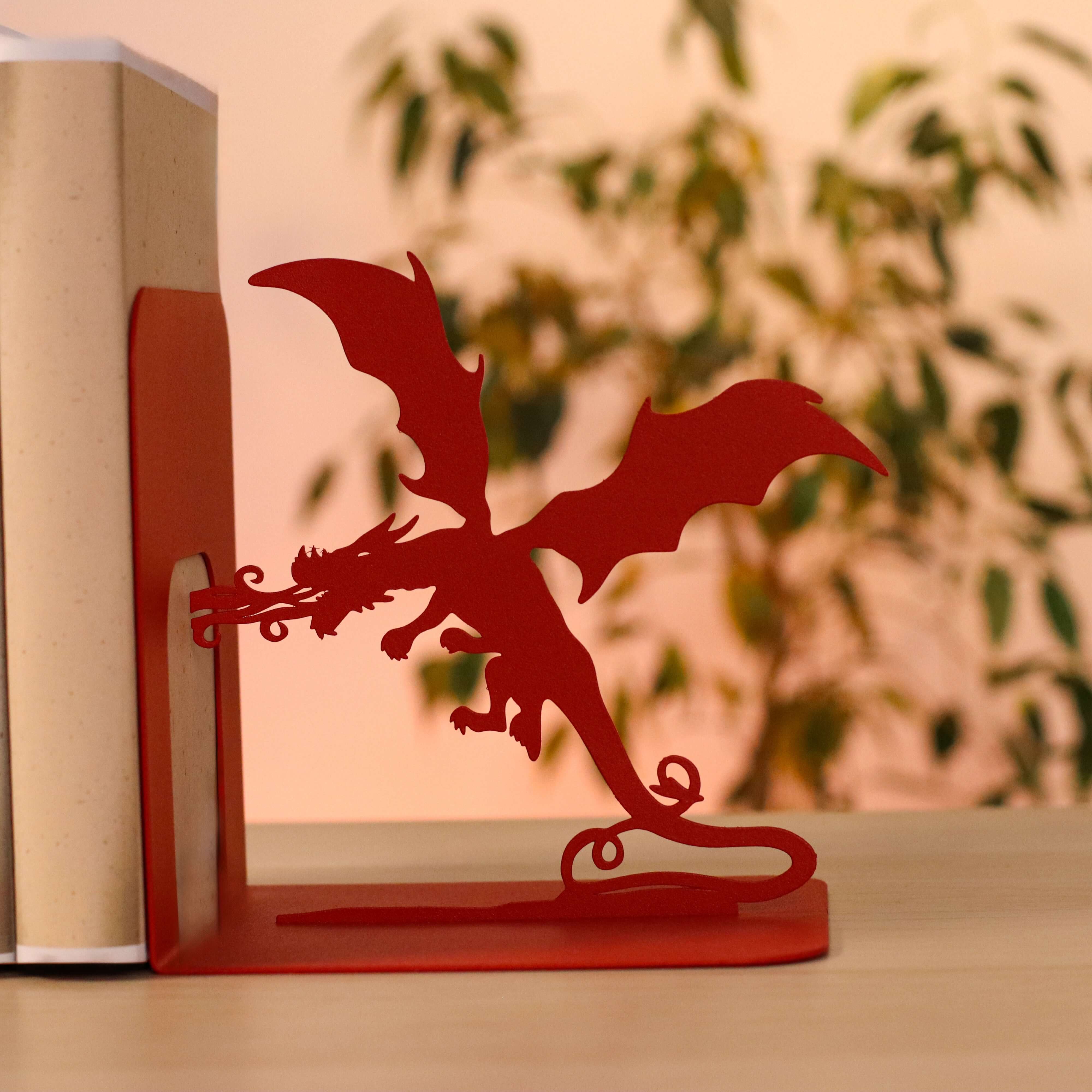 Metal Bookends – Dragon & Wizard Steel Holder Fantasy Shelf Decor