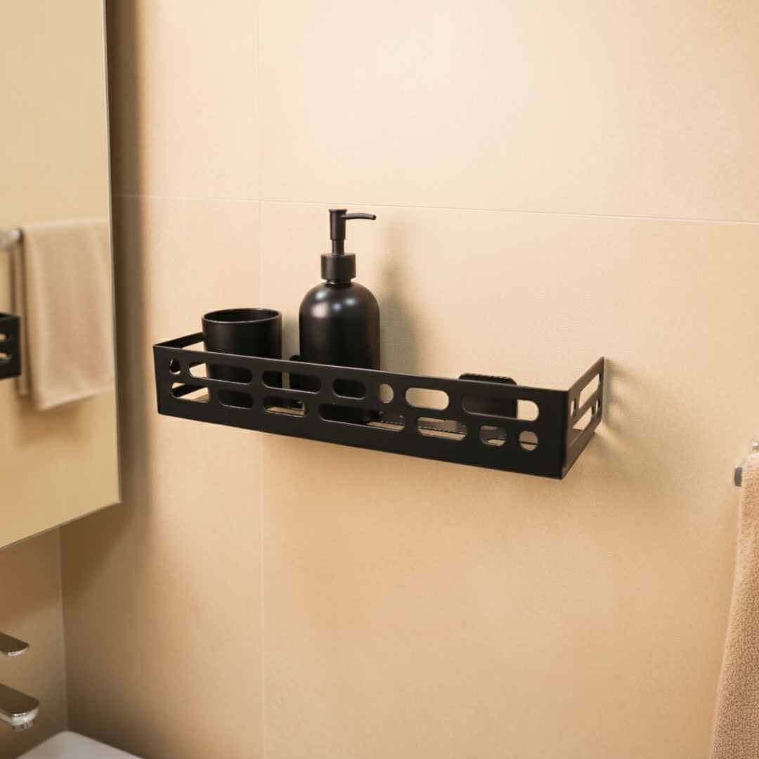Metal Wall-Mounted Shower Shelf with Open Cutout Design for Bathroom