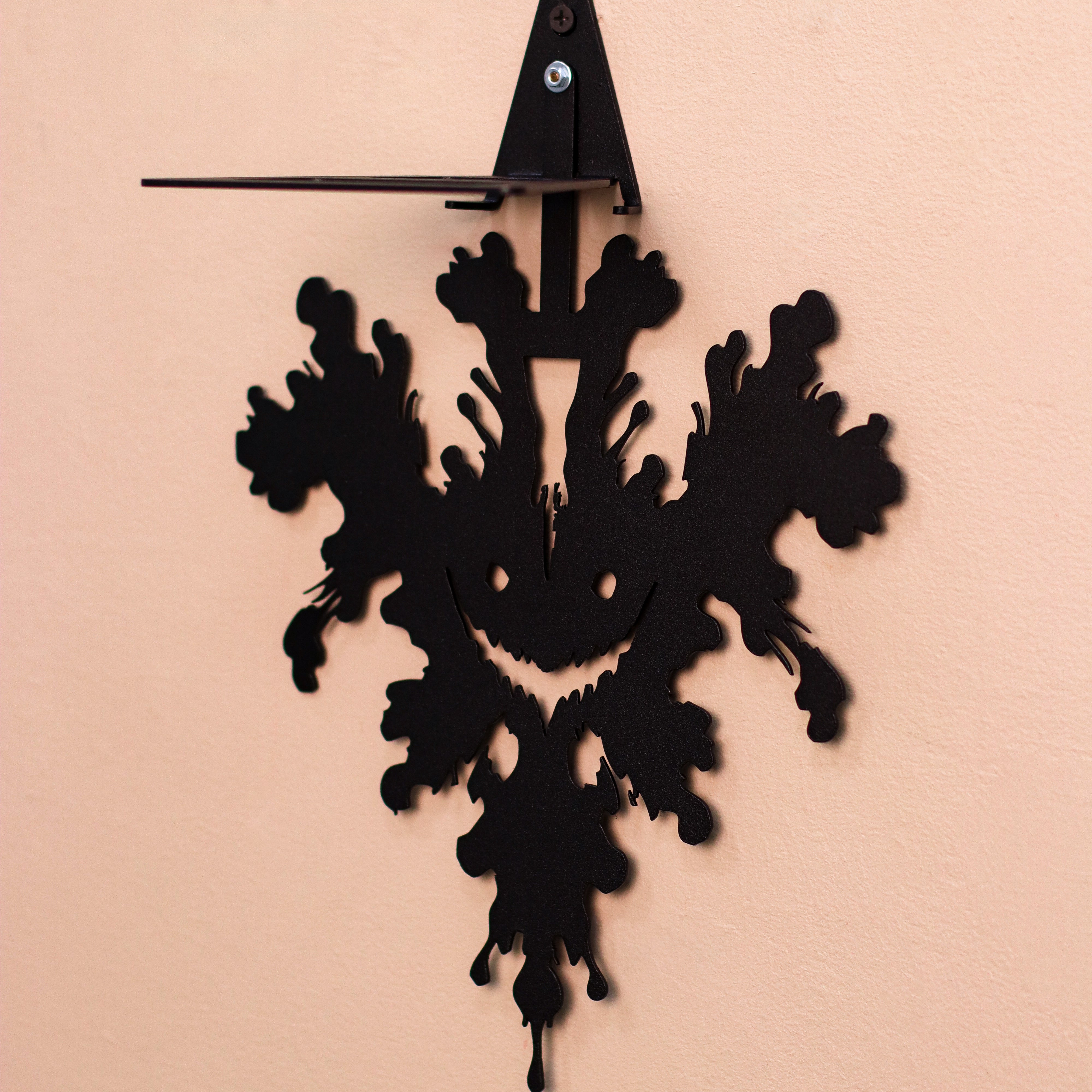 Gothic Metal Wall Shelf, Black Steel Bat Decor Shelf