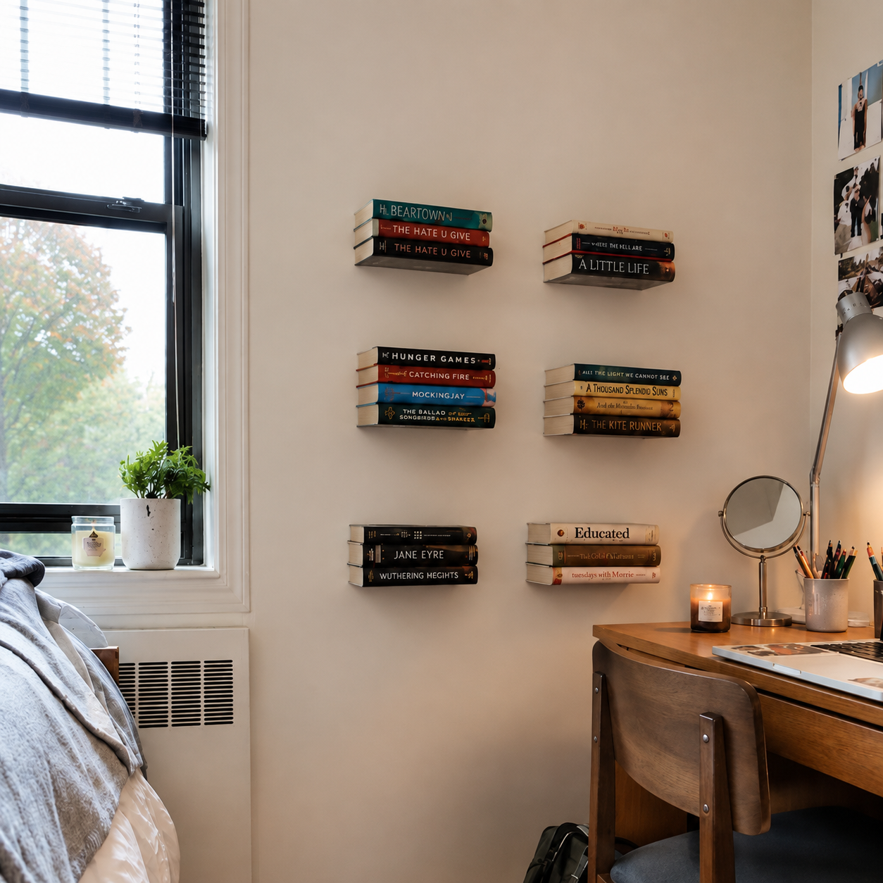 Minimal metal floating wall shelf with handmade steel construction and powder-coated finish