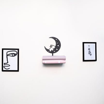 Rabbit on the Moon Metal Floating Shelf – Modern Wall-Mounted Decor | Home & Office