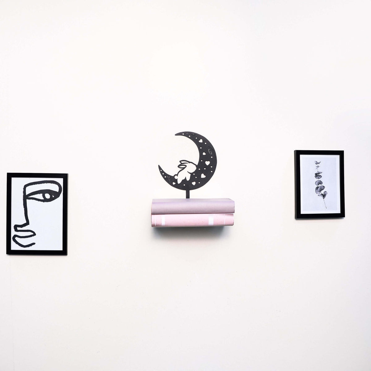 Metal Floating Shelf – Whimsical Rabbit on Moon Decor for Kids’ Rooms