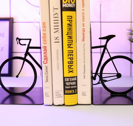 Metal Bicycle Bookends – Modern Bike Decor for Shelves & Office | Minimalist Book Holder