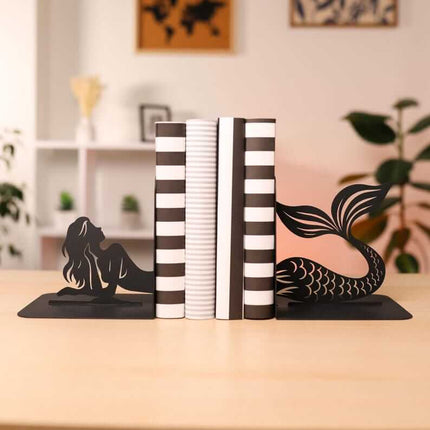 Mermaid Silhouette Metal Bookends in Powder-Coated Steel - Metaloslav 