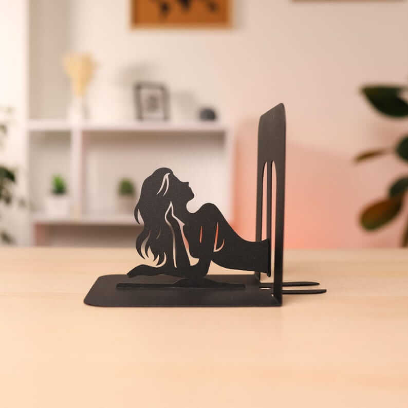 Mermaid Silhouette Metal Bookends in Powder-Coated Steel - Metaloslav 