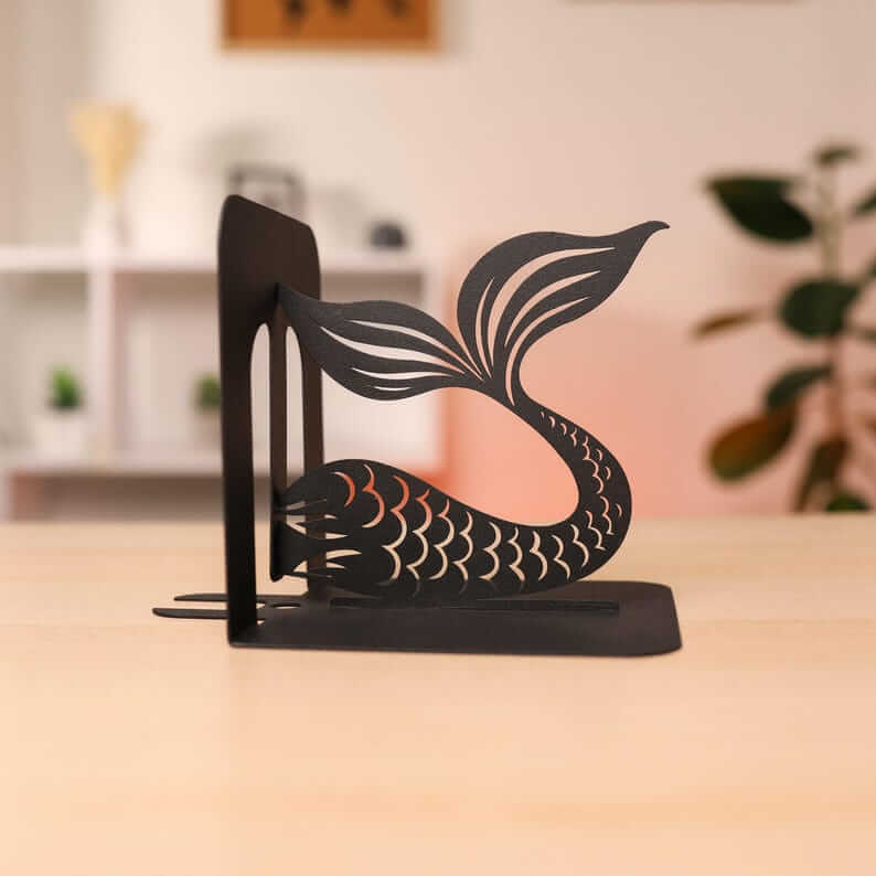 Mermaid Silhouette Metal Bookends in Powder-Coated Steel - Metaloslav 