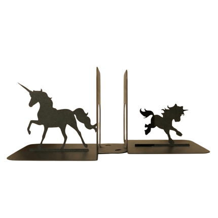Unicorn Silhouette Metal Bookends in Powder-Coated Steel - Metaloslav 