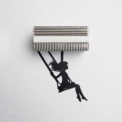 Metal Floating Shelf Girl on Swing Silhouette with Minimalist Hanging Design