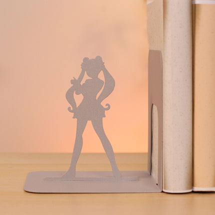 Metal Bookends Pair with Anime Girl and Cat Silhouette Design - Metaloslav 