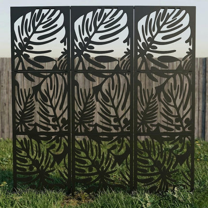 Tropical Leaf Metal Privacy Screen Panel Set Outdoor Divider - Metaloslav 