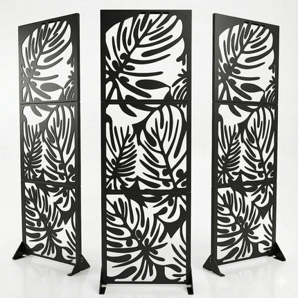 Tropical Leaf Metal Privacy Screen Panel Set Outdoor Divider - Metaloslav 