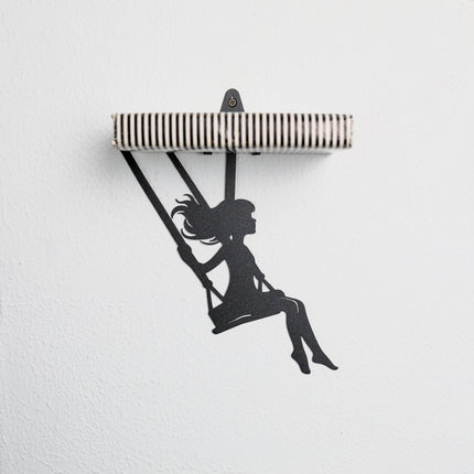 Metal Floating Shelf Girl on Swing Silhouette with Minimalist Hanging Design