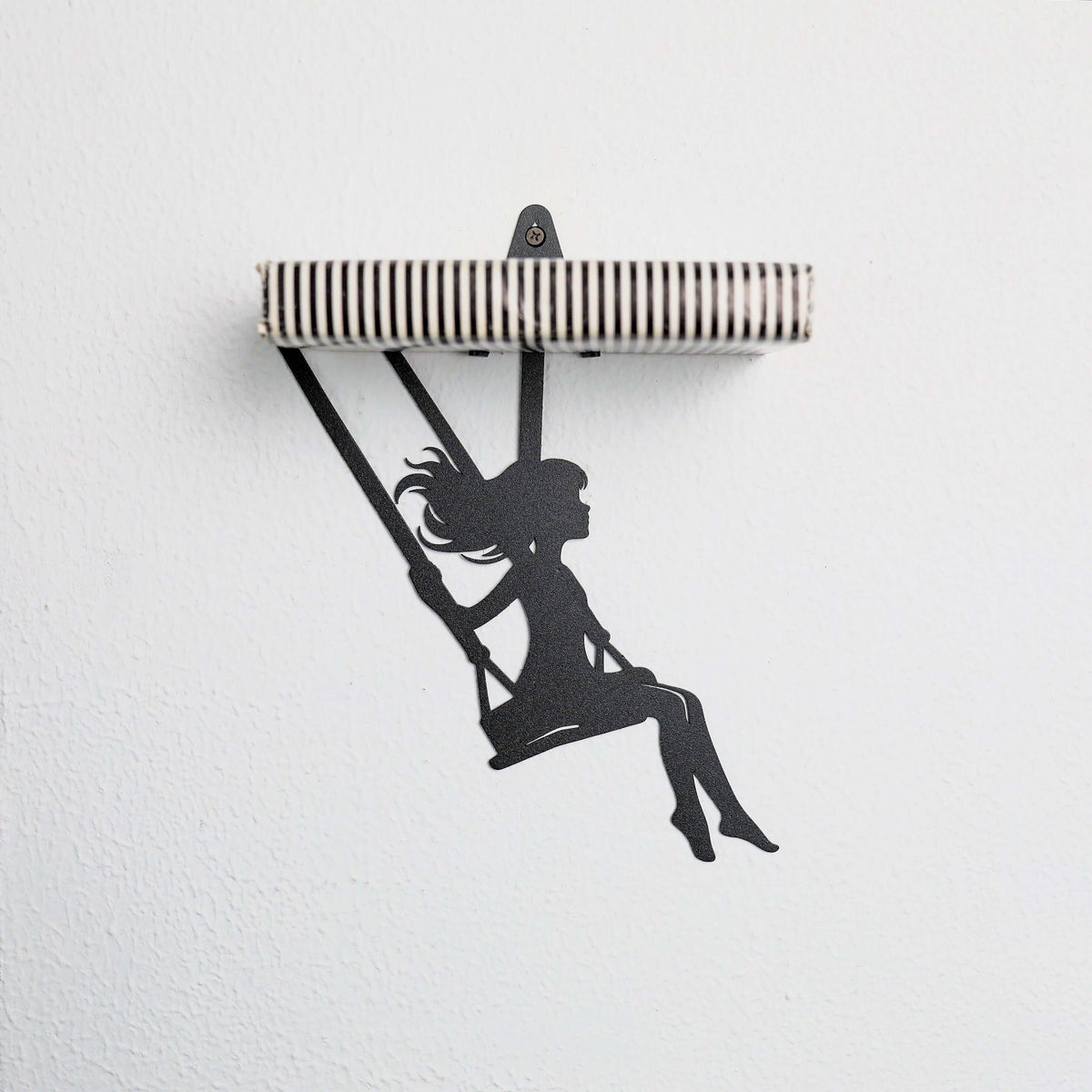 Metal Floating Shelf Girl on Swing Silhouette with Minimalist Hanging Design - Metaloslav 
