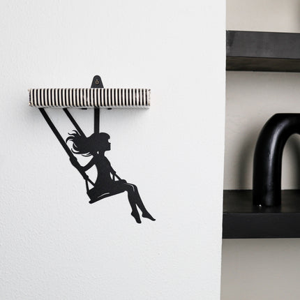 Metal Floating Shelf Girl on Swing Silhouette with Minimalist Hanging Design