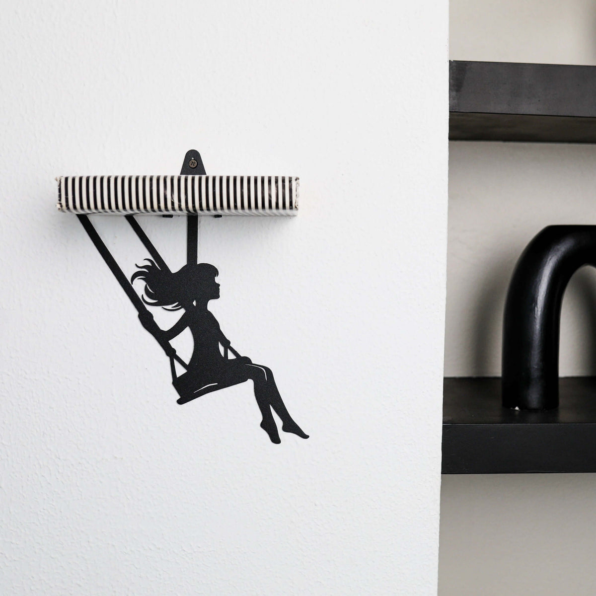 Metal Floating Shelf Girl on Swing Silhouette with Minimalist Hanging Design - Metaloslav 