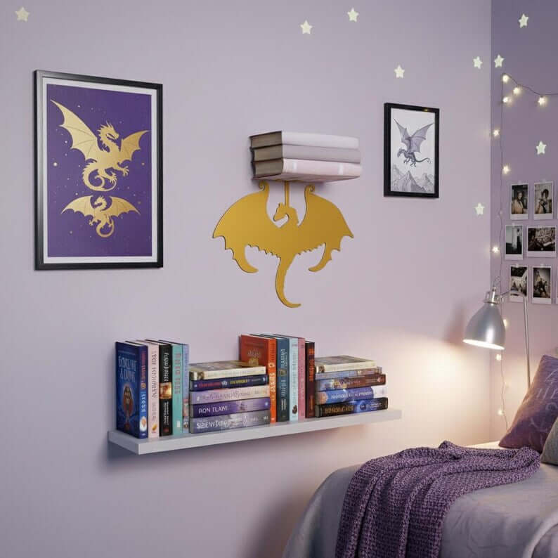 Dragon Invisible Bookshelf Wall Mount Steel Floating Book Holder - Metaloslav 