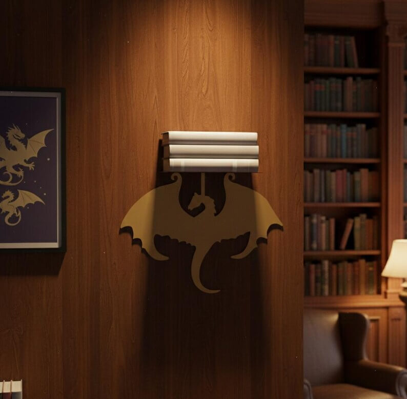 Dragon Invisible Bookshelf Wall Mount Steel Floating Book Holder - Metaloslav 