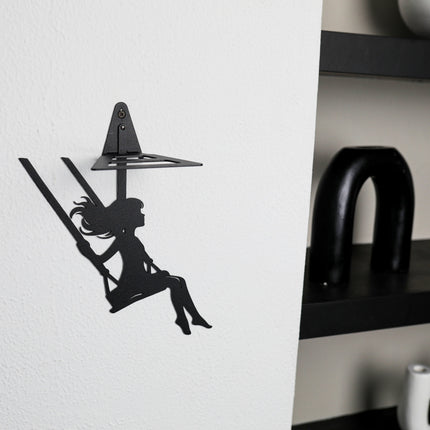 Metal Floating Shelf Girl on Swing Silhouette with Minimalist Hanging Design