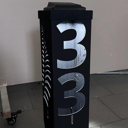 Custom Metal Address Pillar with House Numbers and Garden Light
