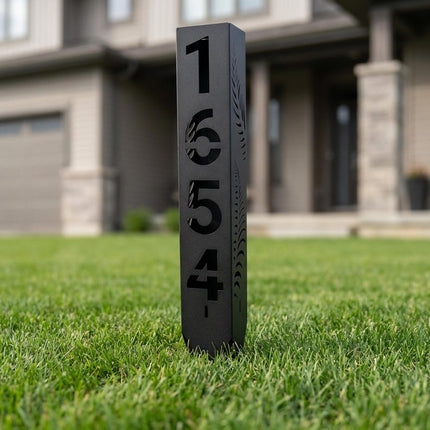 Custom Metal Address Pillar with House Numbers and Garden Light