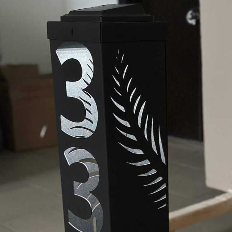 Custom Metal Address Pillar with House Numbers and Garden Light - Metaloslav 