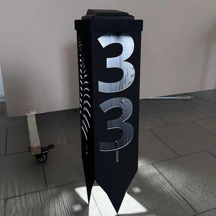 Custom Metal Address Pillar with House Numbers and Garden Light