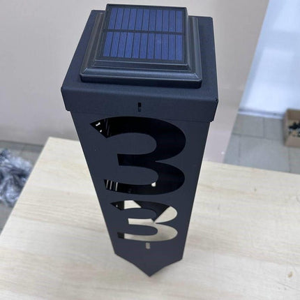 Custom Metal Address Pillar with House Numbers and Garden Light
