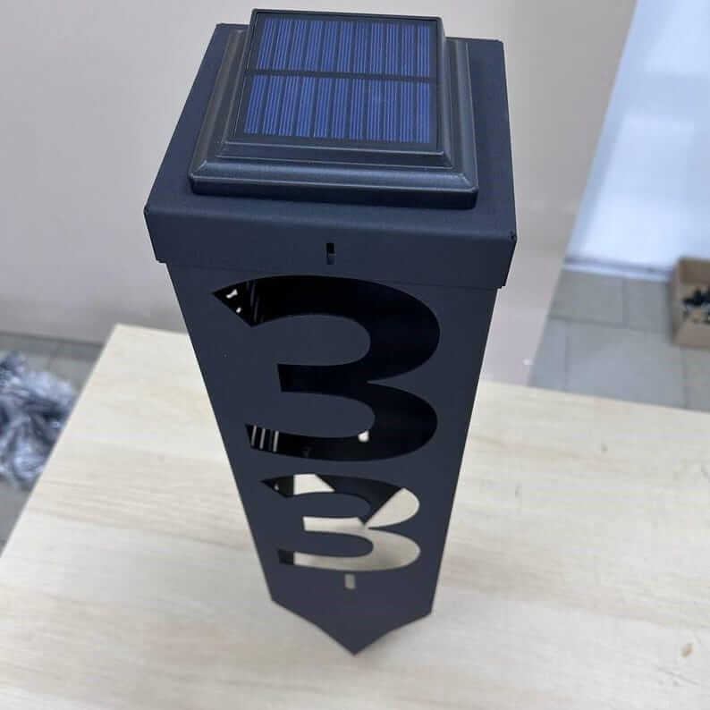 Custom Metal Address Pillar with House Numbers and Garden Light - Metaloslav 