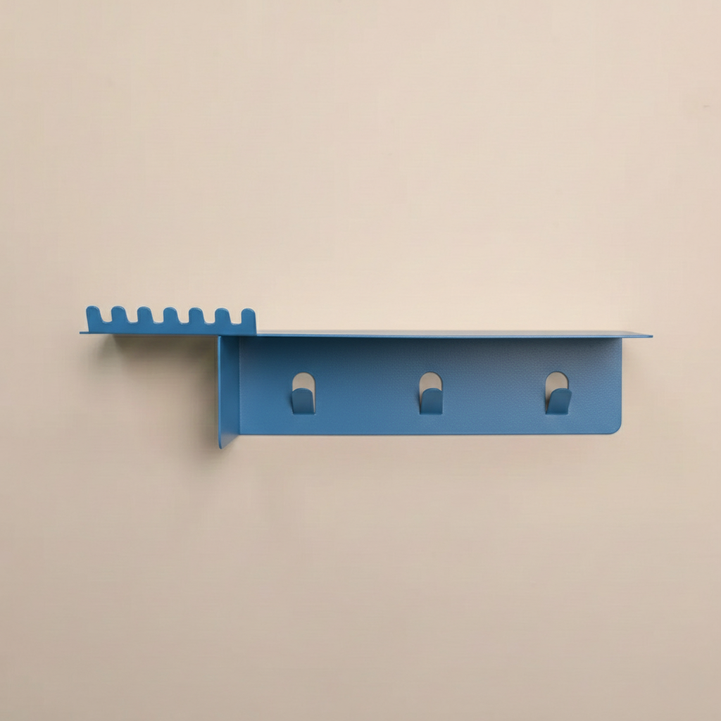 Metal Wall Shelf with Hooks for Bathroom Storage