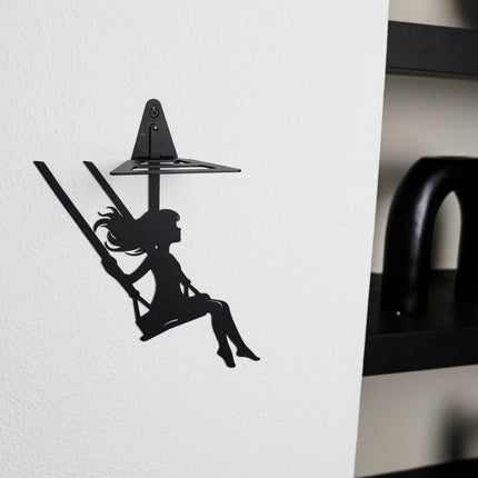 Metal Floating Shelf Girl on Swing Silhouette with Minimalist Hanging Design