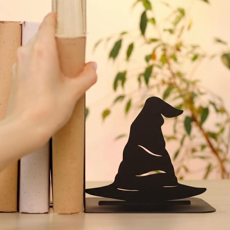 Snake and Wizard Hat Metal Bookends Set Steel Shelf Holders - Metaloslav 