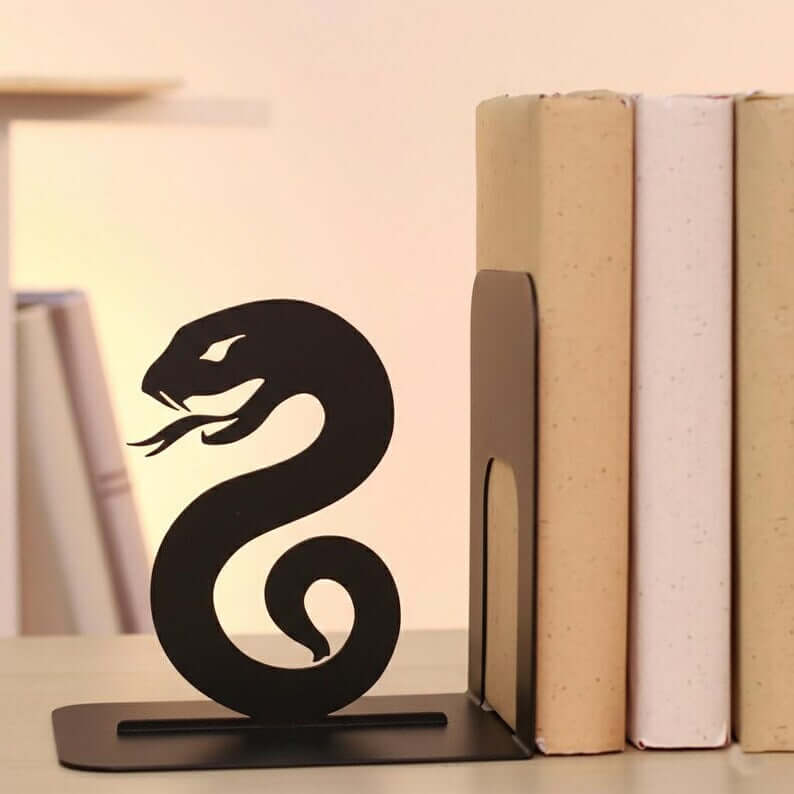 Snake and Wizard Hat Metal Bookends Set Steel Shelf Holders - Metaloslav 