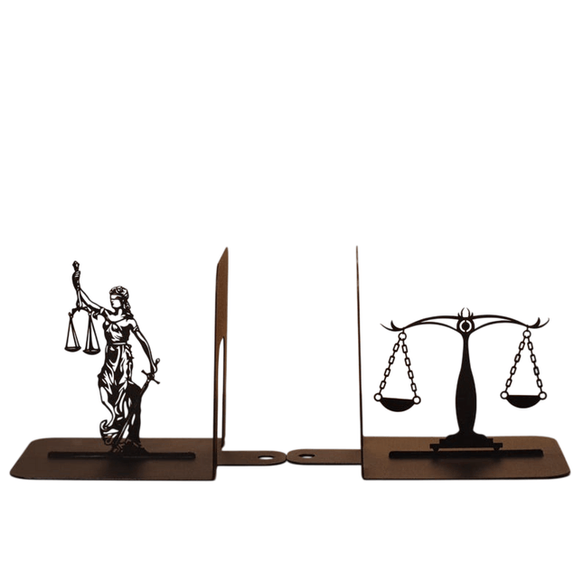Lady Justice and Scales Metal Bookends Set Powder Coated Steel - Metaloslav 