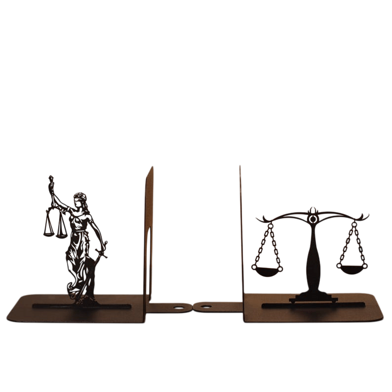 Lady Justice and Scales Metal Bookends Set Powder Coated Steel - Metaloslav 