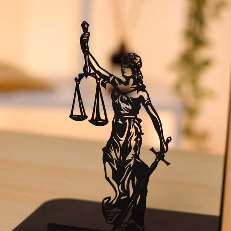 Lady Justice and Scales Metal Bookends Set Powder Coated Steel - Metaloslav 