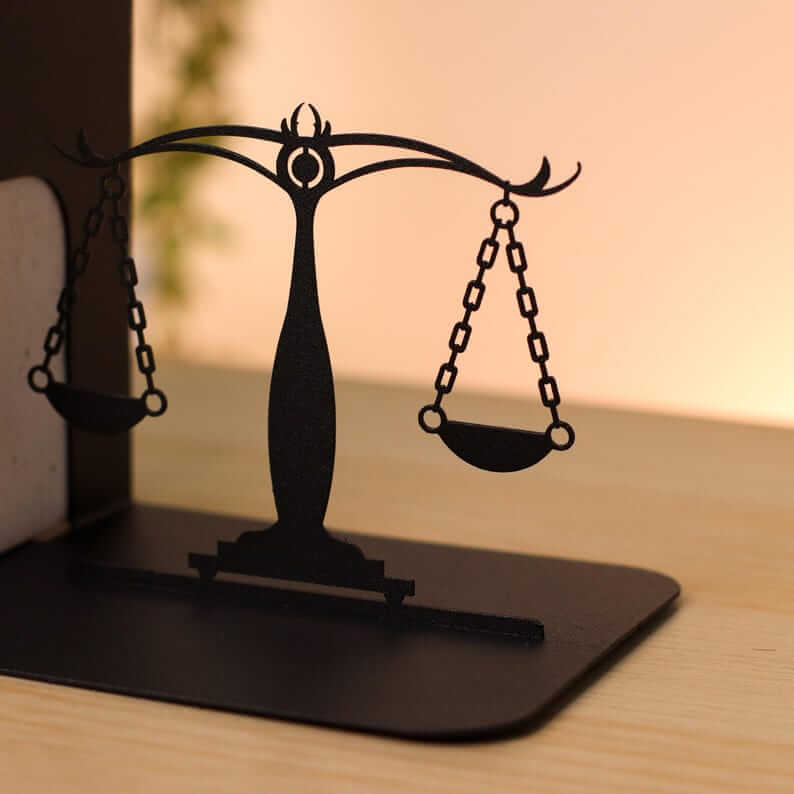 Lady Justice and Scales Metal Bookends Set Powder Coated Steel - Metaloslav 