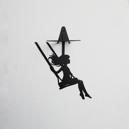 Metal Floating Shelf Girl on Swing Silhouette with Minimalist Hanging Design