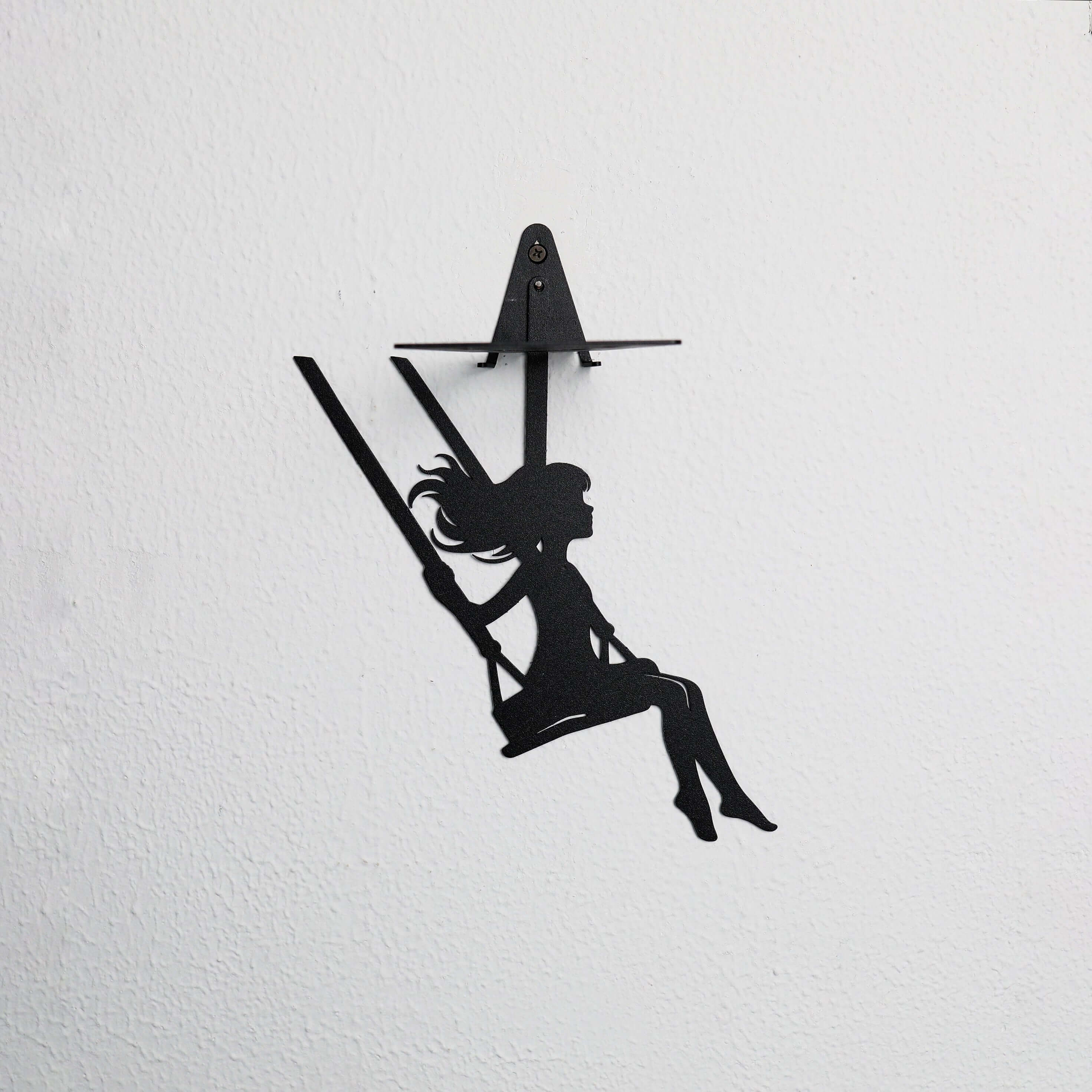 Metal Floating Shelf Girl on Swing Silhouette with Minimalist Hanging Design - Metaloslav 