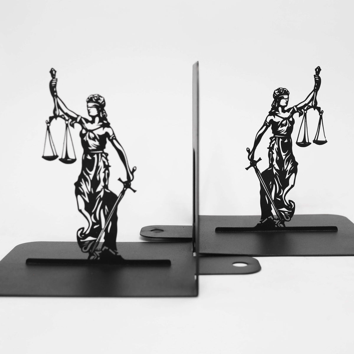 Metal Bookends Pair with Lady Justice Femida Silhouette Legal Design - Metaloslav 