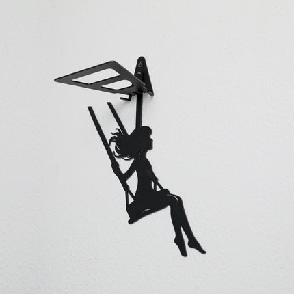 Metal Floating Shelf Girl on Swing Silhouette with Minimalist Hanging Design