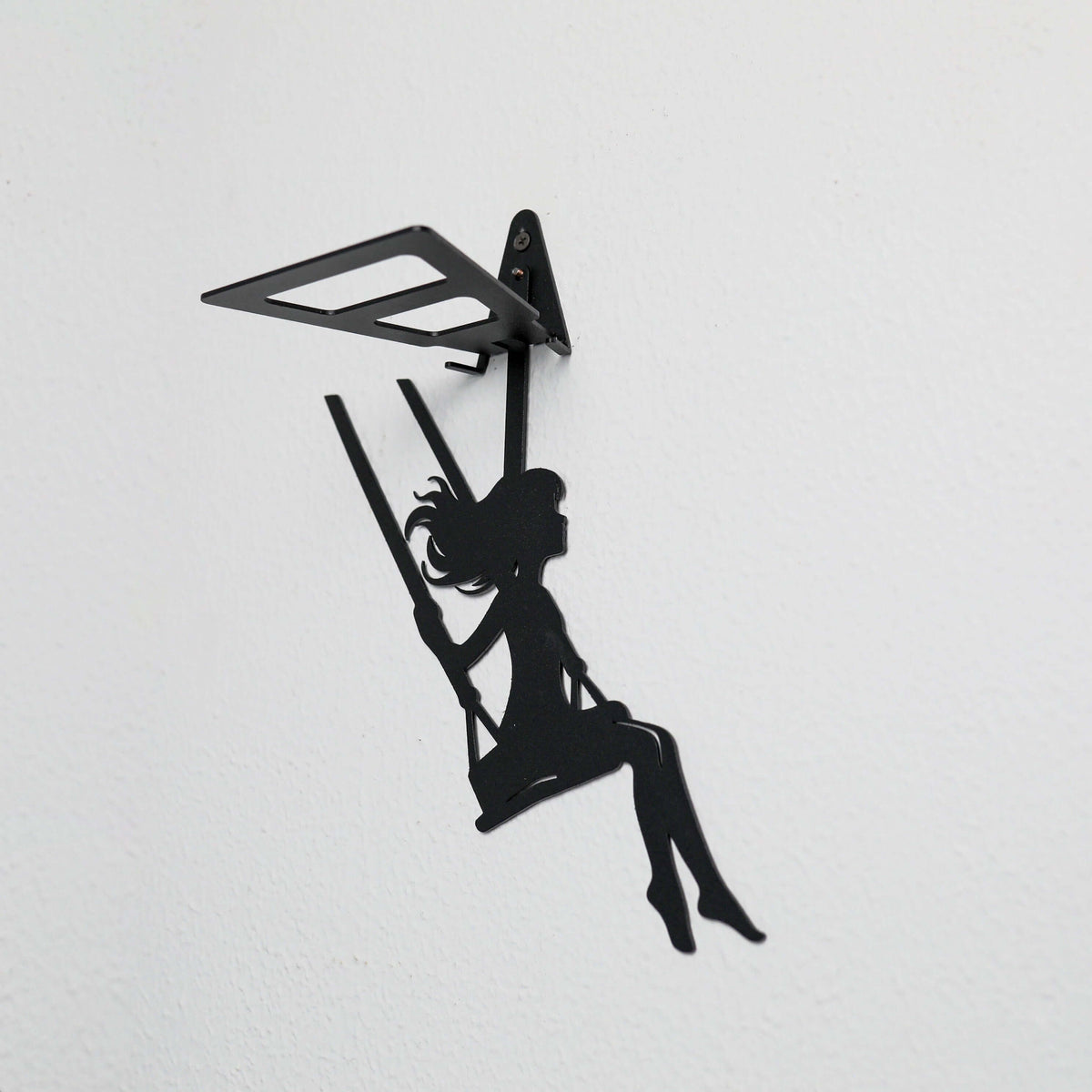 Metal Floating Shelf Girl on Swing Silhouette with Minimalist Hanging Design - Metaloslav 