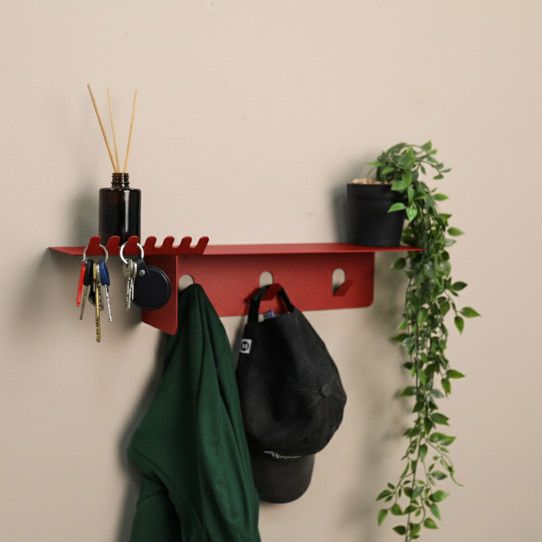 Metal Wall Shelf with Hooks for Bathroom Storage - Metaloslav 