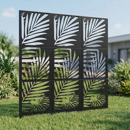 Botanical Metal Privacy Screen Panel Set with Laser Cut Pattern - Metaloslav 