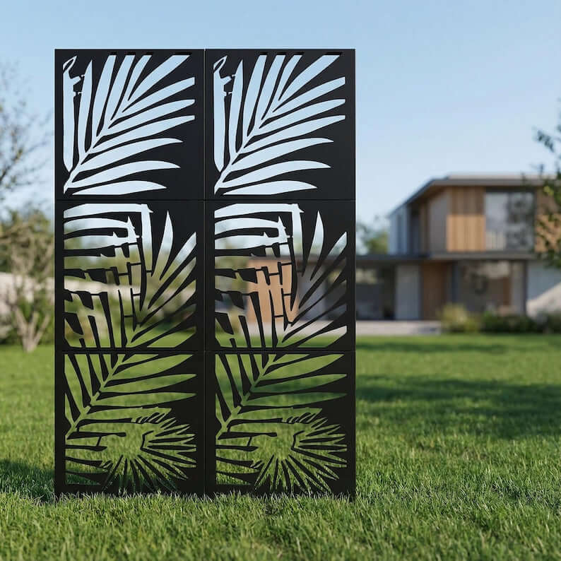 Botanical Metal Privacy Screen Panel Set with Laser Cut Pattern - Metaloslav 