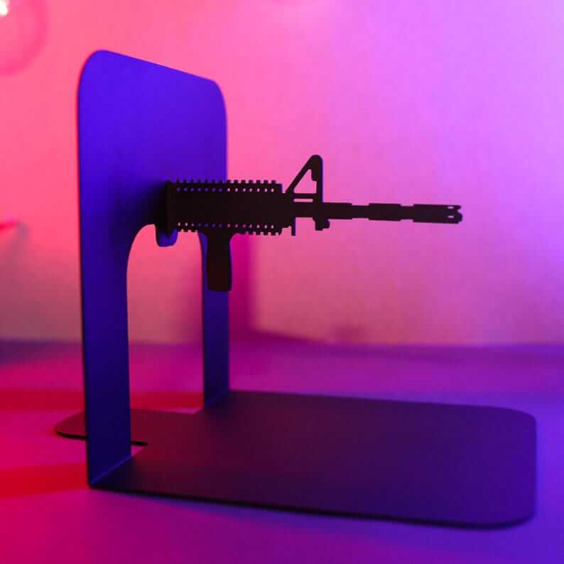 AR15 Rifle Silhouette Metal Bookends Set Powder Coated Steel - Metaloslav 