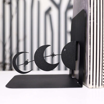 Metal Moon Phases Bookends Set with Celestial Minimalist Design - Metaloslav 