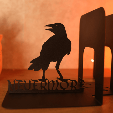 Edgar Allan Poe Raven Metal Bookends with Nevermore Quote - Metaloslav 