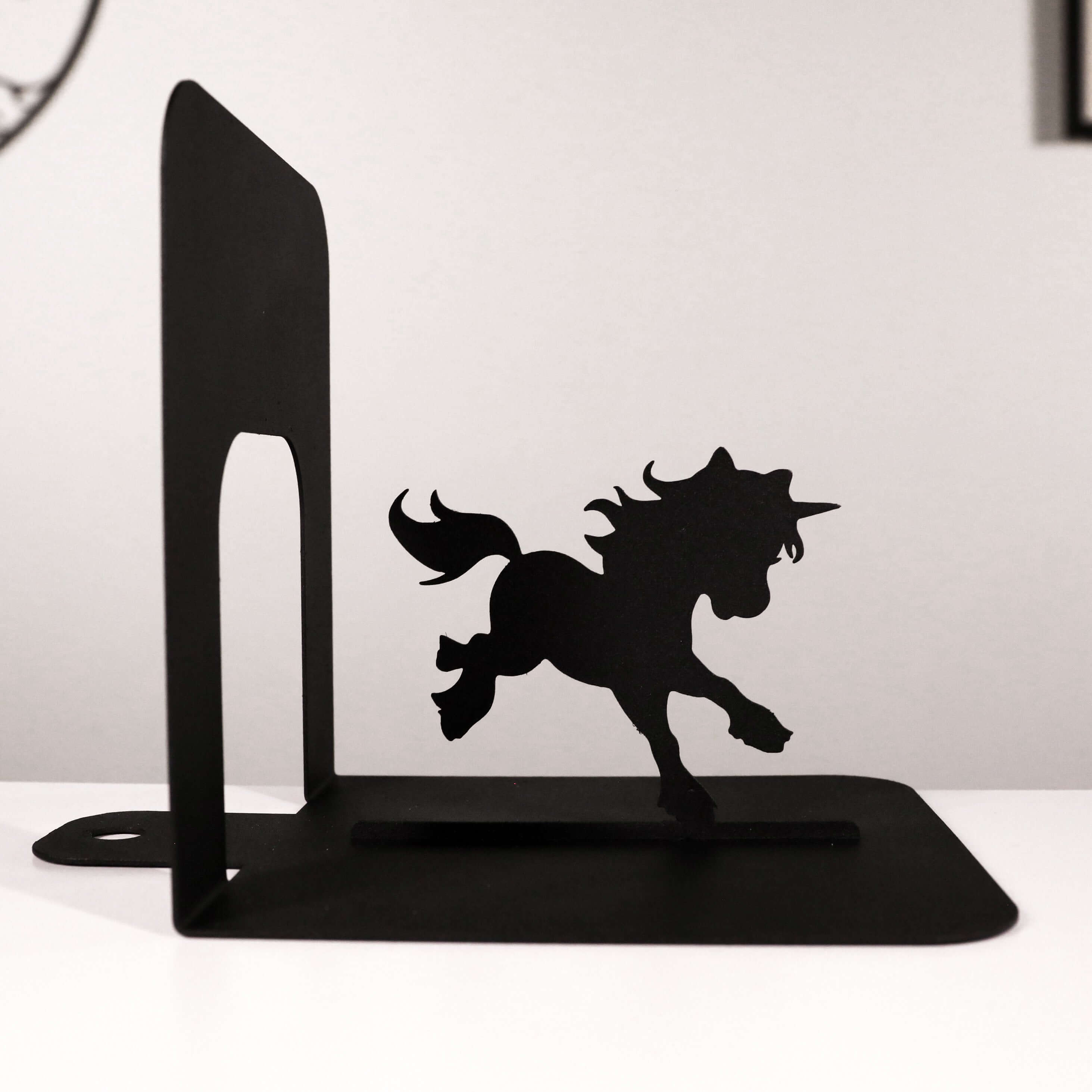 Unicorn Silhouette Metal Bookends in Powder-Coated Steel - Metaloslav 