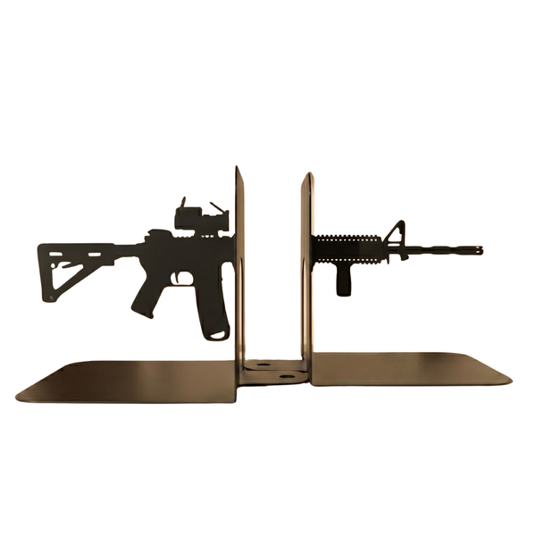 AR15 Rifle Silhouette Metal Bookends Set Powder Coated Steel - Metaloslav 